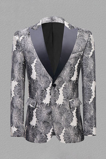 Gris Argent Jacquard Peak Lapel Blazer de bal pour hommes